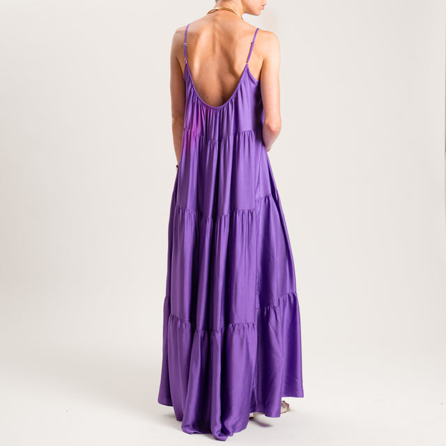 Motel-Abito in satin bretelle regolabili con balze - glicine