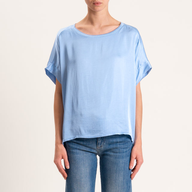 Motel-Blusa satin collo lurex - cielo