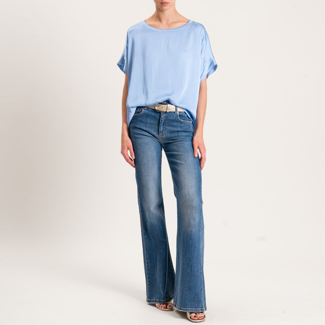 Motel-Blusa satin collo lurex - cielo