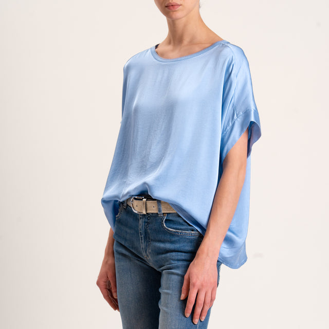 Motel-Blusa satin collo lurex - cielo