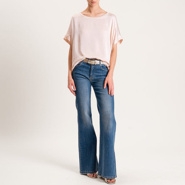Motel-Blusa satin collo lurex - cipria