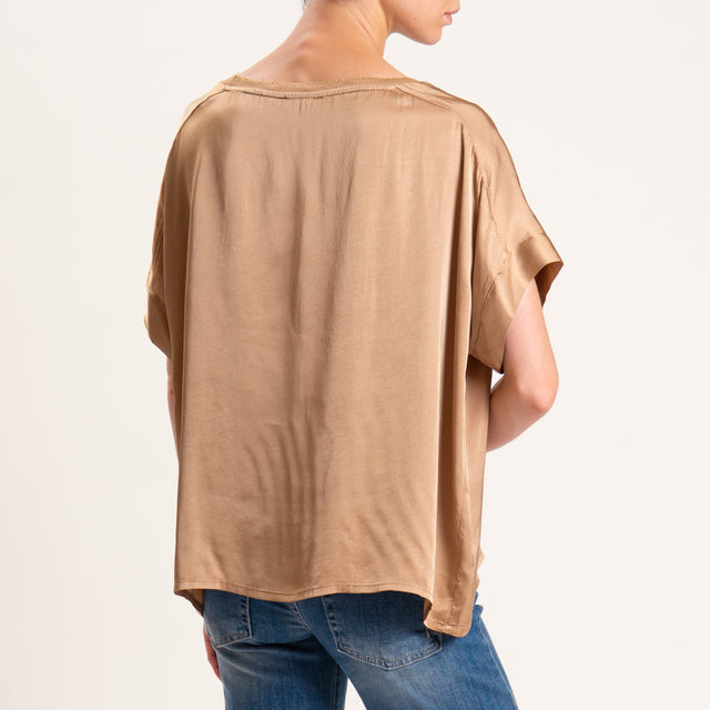 Motel-Blusa satin collo lurex - biscotto