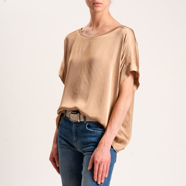 Motel-Blusa satin collo lurex - biscotto