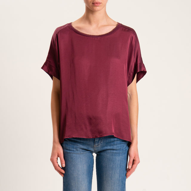 Motel-Blusa satin collo lurex - vino