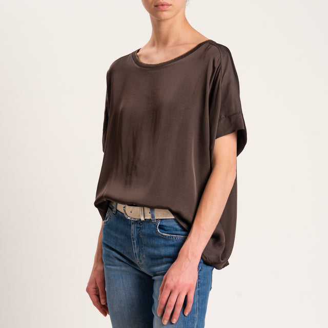 Motel-Blusa satin collo lurex - cioccolato