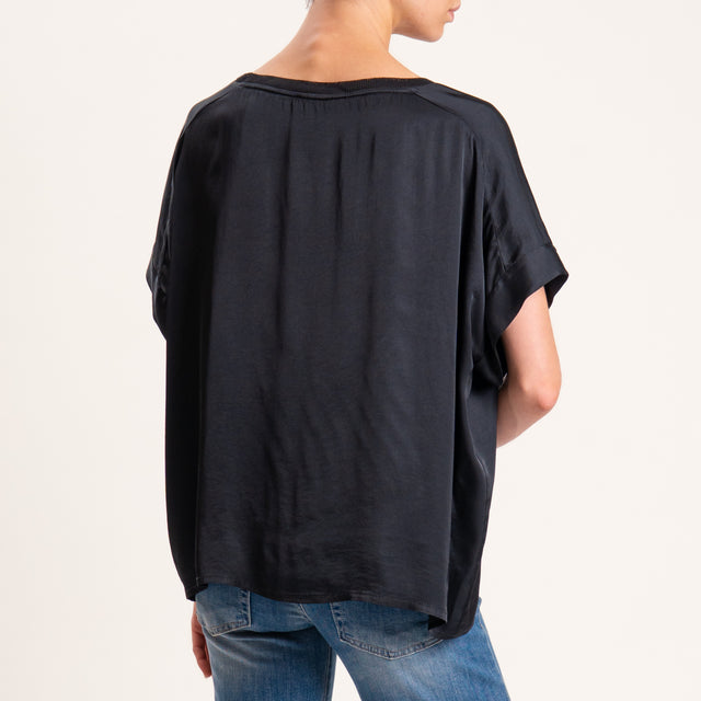 Motel-Blusa satin collo lurex - nero