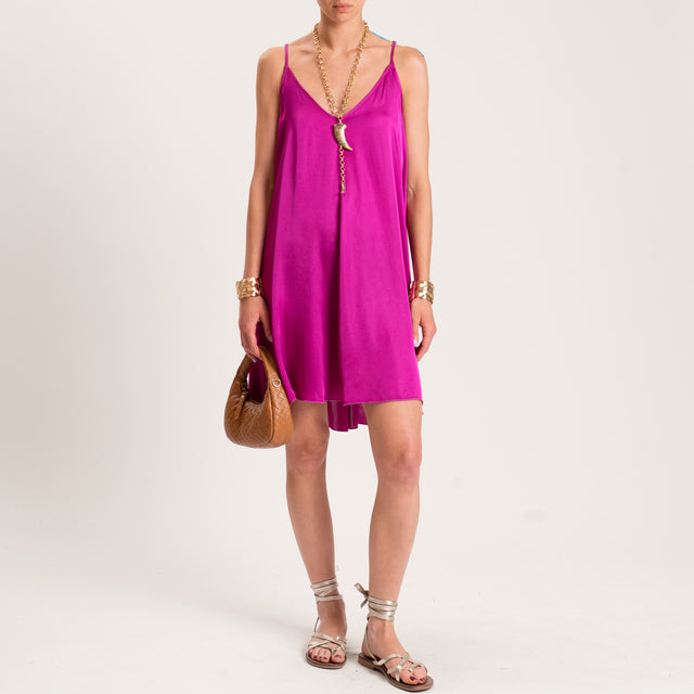Motel-Abito corto satin doppio bretelle regolabili - berry