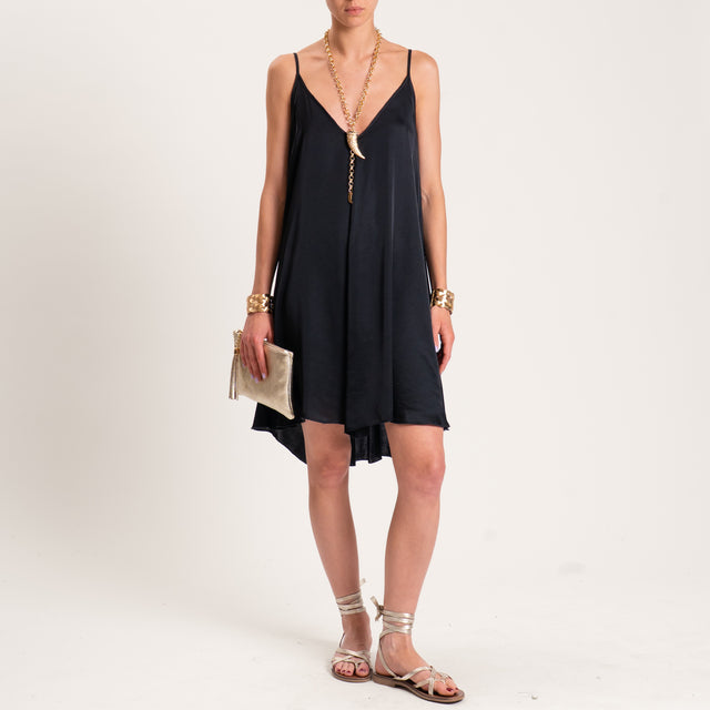 Motel-Abito corto satin doppio bretelle regolabili - nero