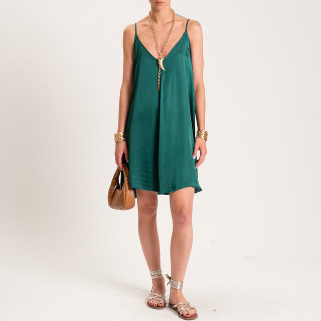 Motel-Abito corto satin doppio bretelle regolabili - VERDE