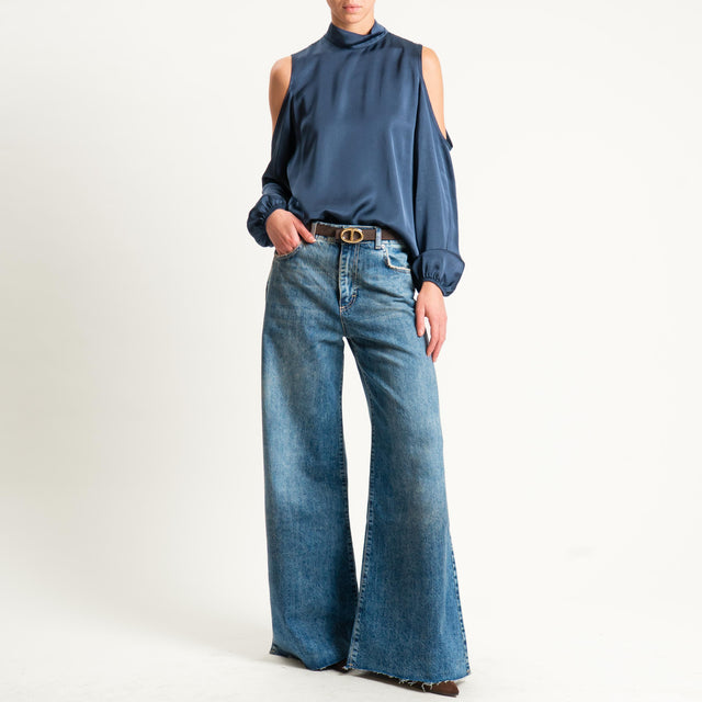 Motel-Blusa satin cut out - Blu