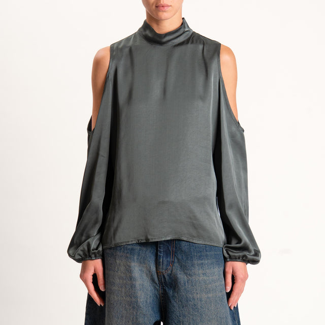 Motel-Blusa satin cut out - militare