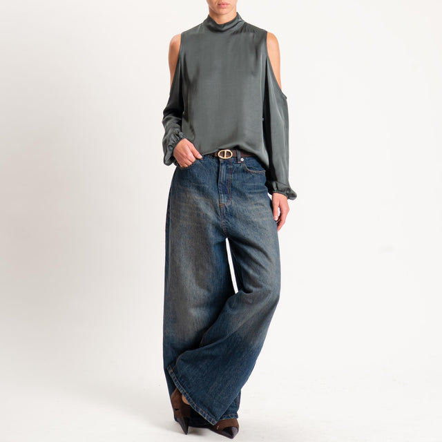 Motel-Blusa satin cut out - militare