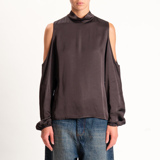 Motel-Blusa satin cut out - moka