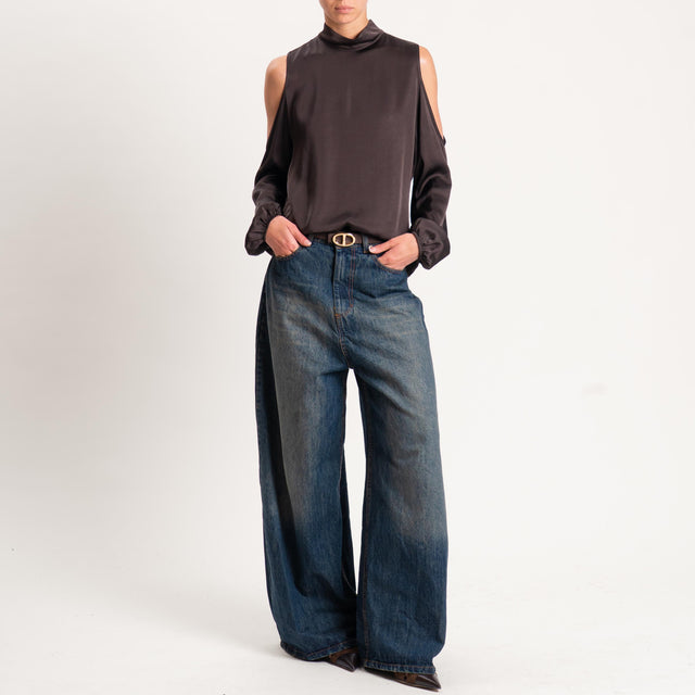 Motel-Blusa satin cut out - moka
