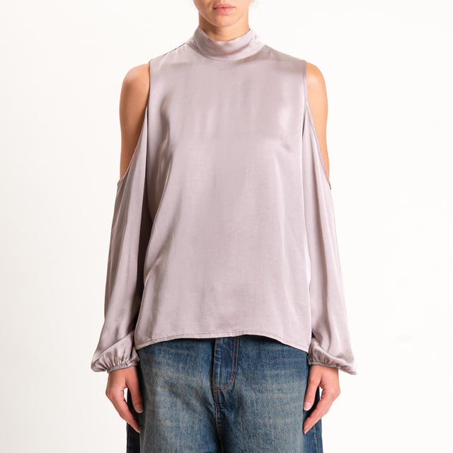 Motel-Blusa satin cut out - taupe