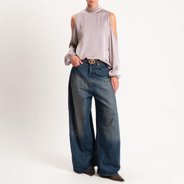 Motel-Blusa satin cut out - taupe