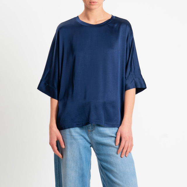 Motel-Blusa in satin manica scesa - blu