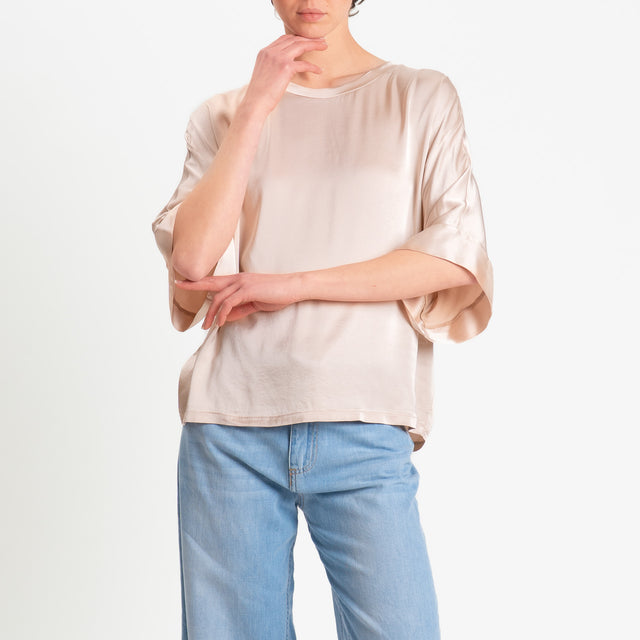 Motel-Blusa in satin manica scesa - rose