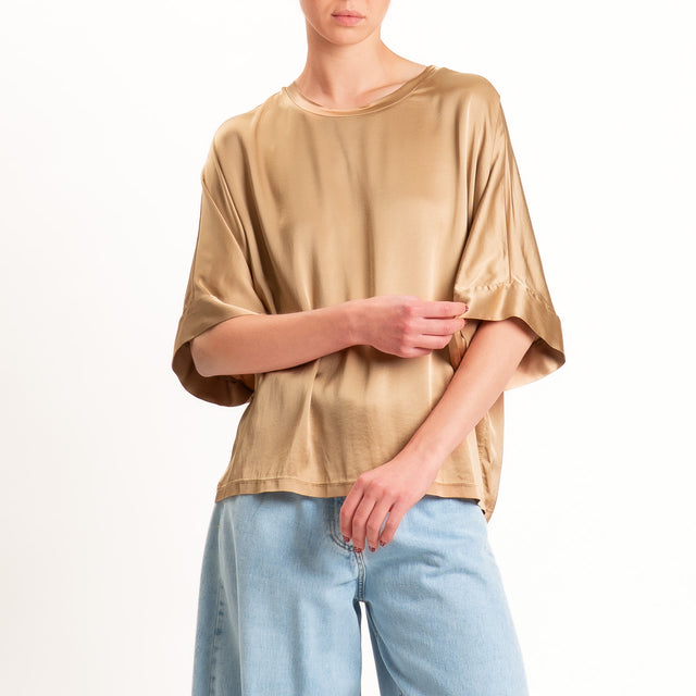 Motel-Blusa in satin manica scesa - desert