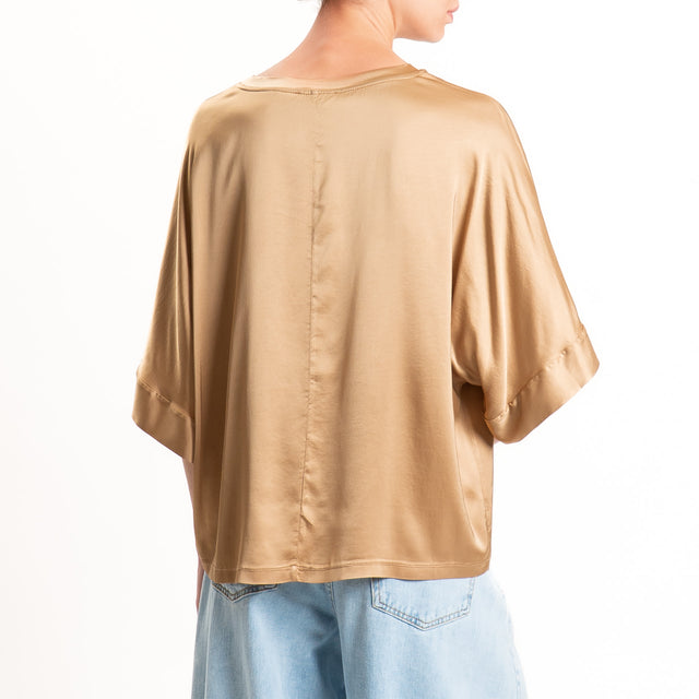 Motel-Blusa in satin manica scesa - desert
