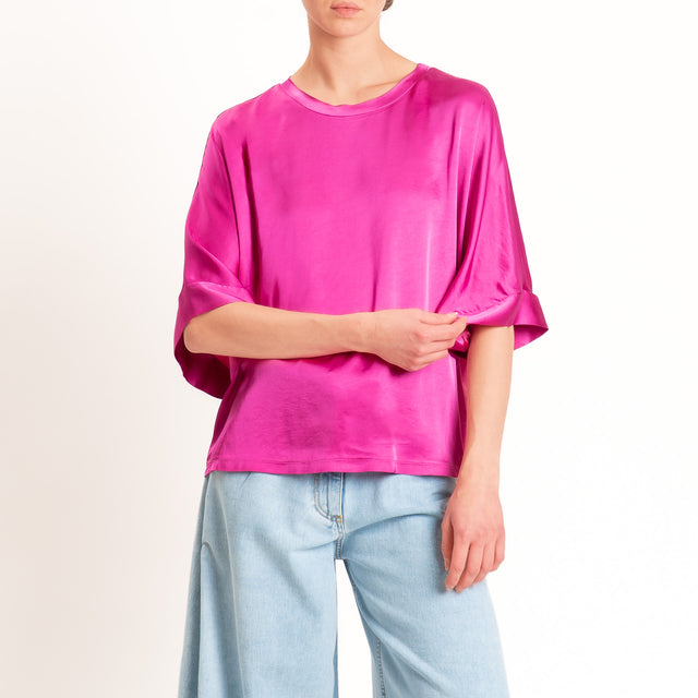 Motel-Blusa in satin manica scesa - fucsia