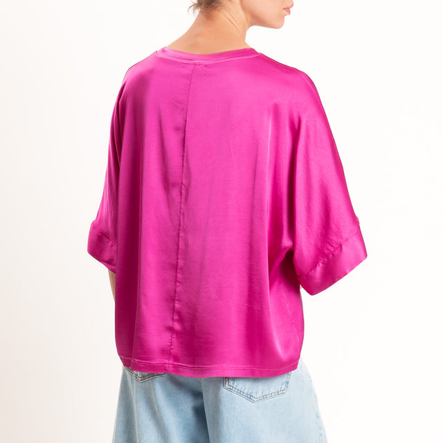 Motel-Blusa in satin manica scesa - fucsia