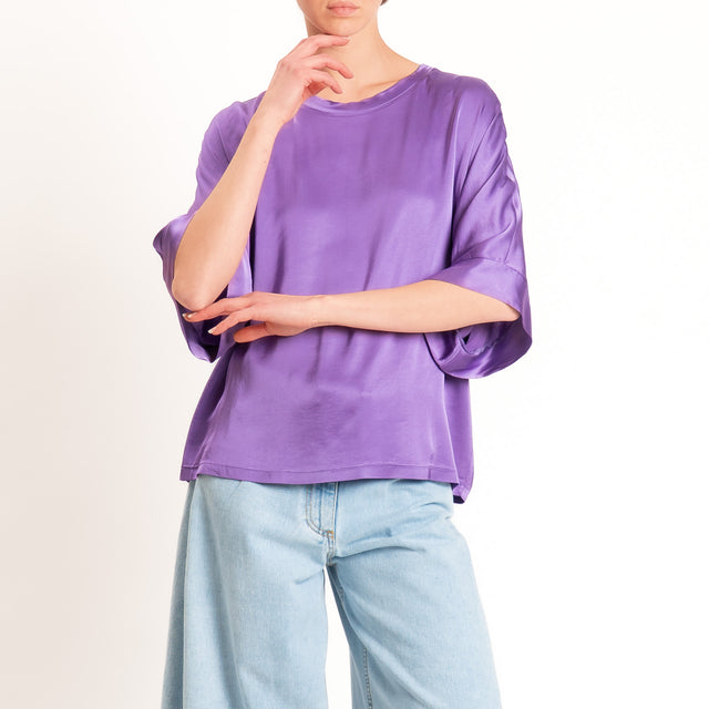 Motel-Blusa in satin manica scesa - glicine
