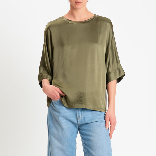 Motel-Blusa in satin manica scesa - militare