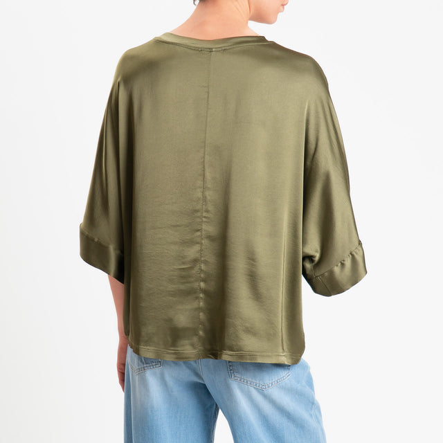 Motel-Blusa in satin manica scesa - militare