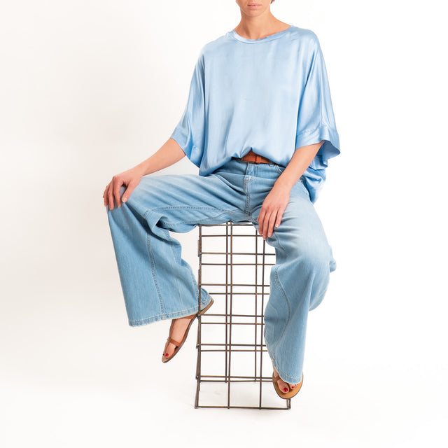Motel-Blusa in satin manica scesa - polvere