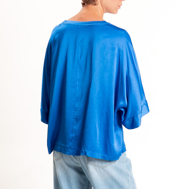 Motel-Blusa in satin manica scesa - royal