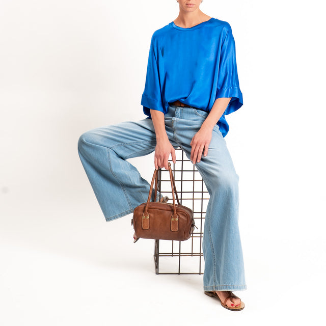 Motel-Blusa in satin manica scesa - royal
