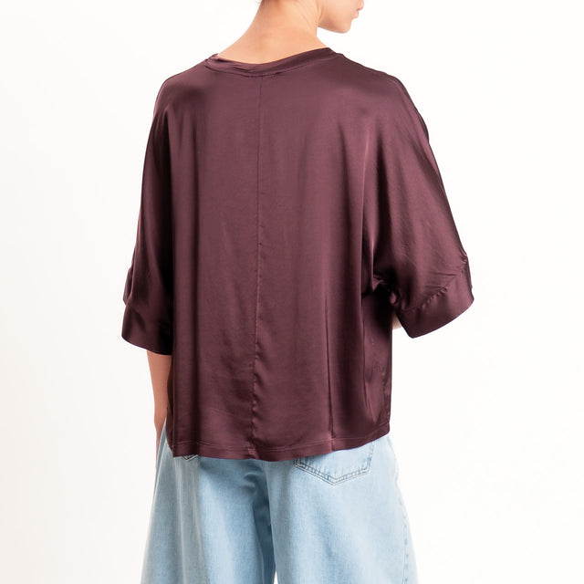 Motel-Blusa in satin manica scesa - burgundy