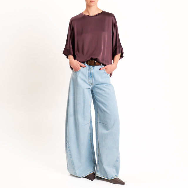 Motel-Blusa in satin manica scesa - burgundy
