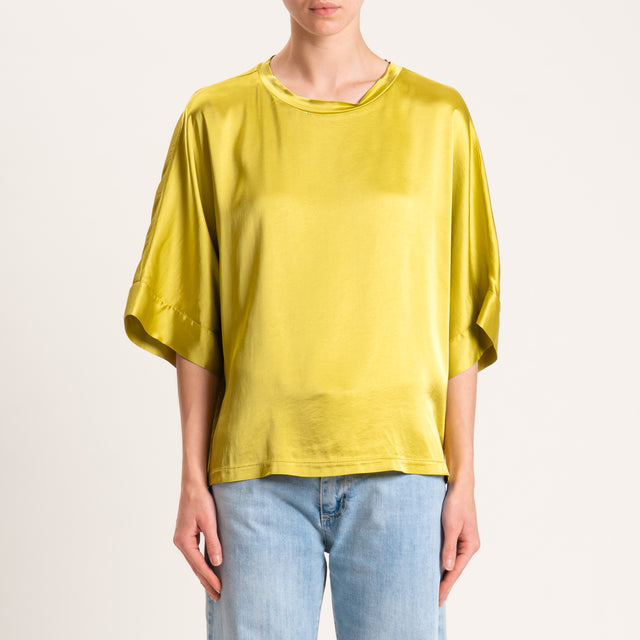 Motel-Blusa scatola manica scesa in satin - cedro