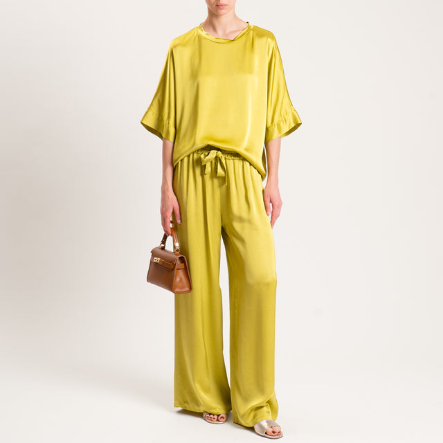 Motel-Blusa scatola manica scesa in satin - cedro