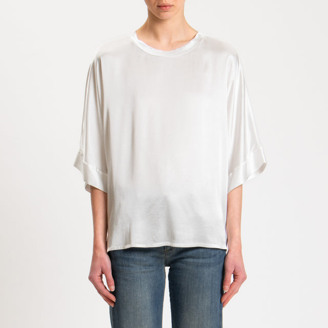 Motel-Blusa scatola manica scesa in satin - latte