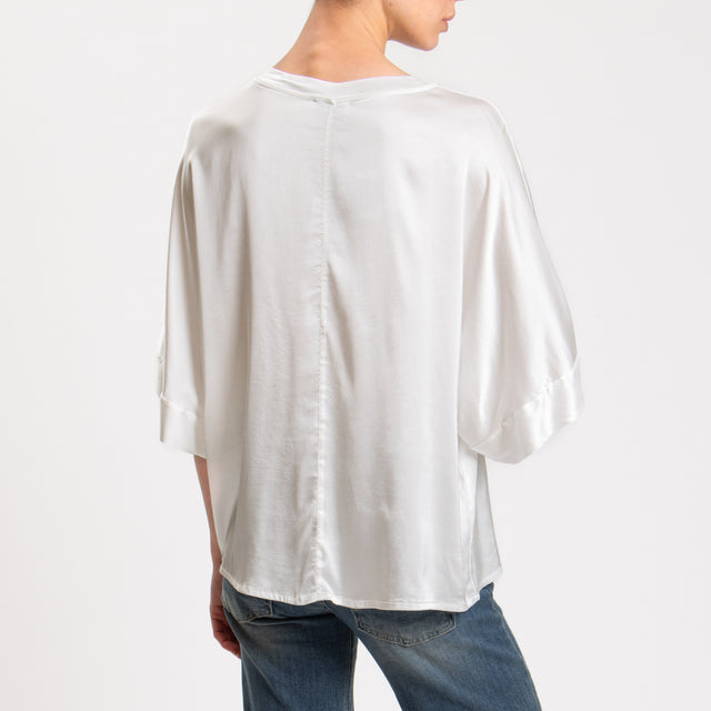 Motel-Blusa scatola manica scesa in satin - latte
