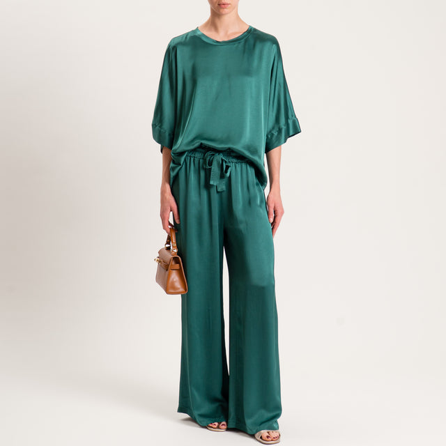 Motel-Blusa scatola manica scesa in satin - verde