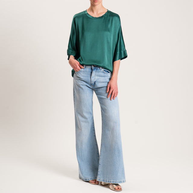Motel-Blusa scatola manica scesa in satin - verde