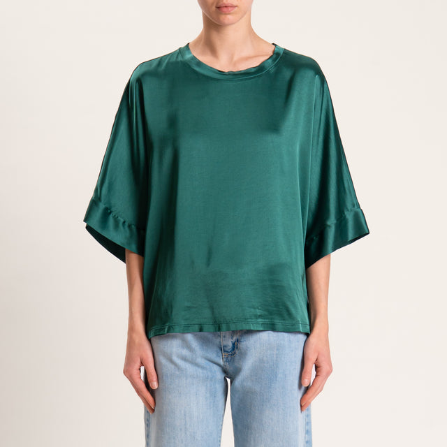 Motel-Blusa scatola manica scesa in satin - verde