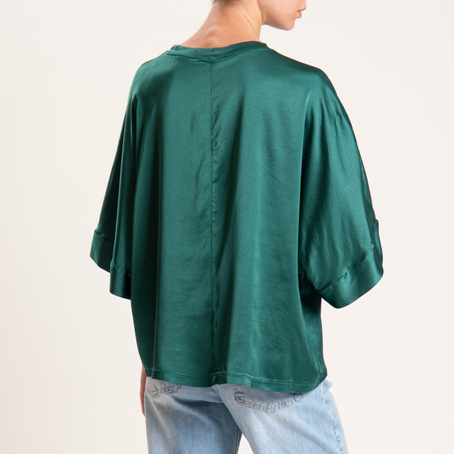 Motel-Blusa scatola manica scesa in satin - verde