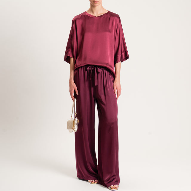 Motel-Blusa scatola manica scesa in satin - vino
