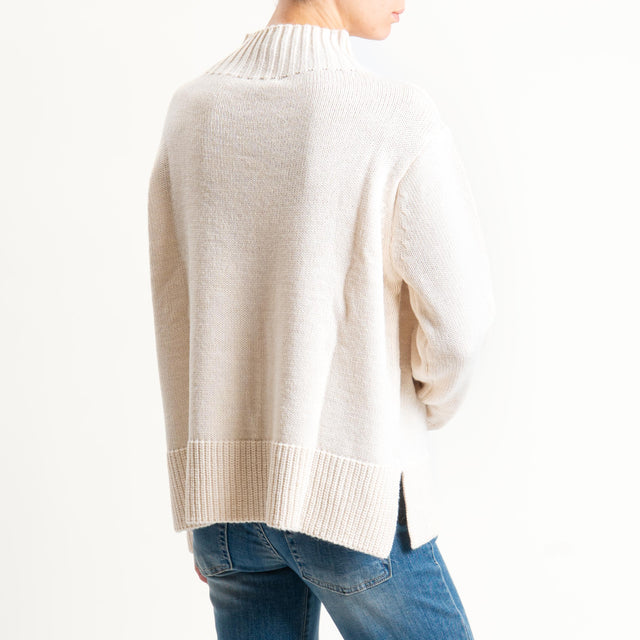 Motel-Maglia collo montato misto alpaca con spilla - ecru'