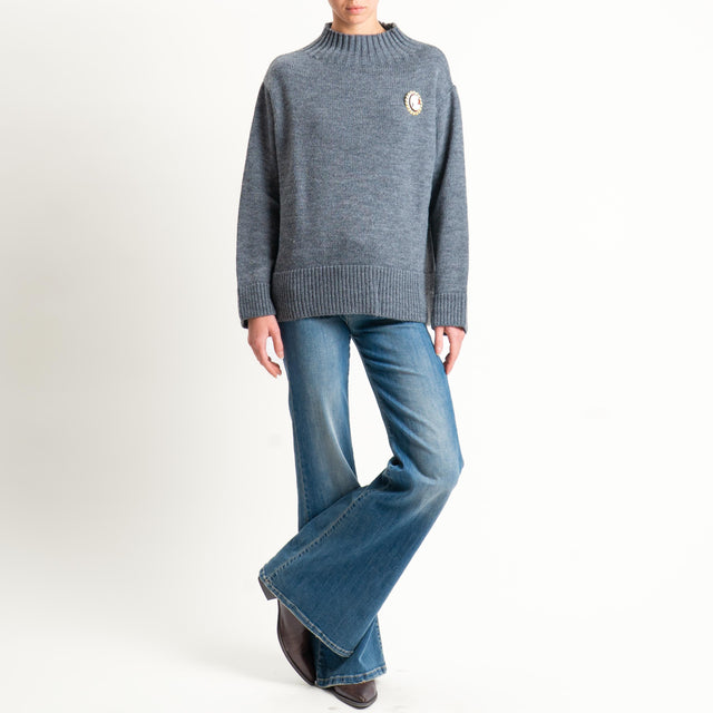 Motel-Maglia collo montato misto alpaca con spilla - grigio