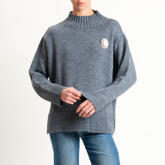 Motel-Maglia collo montato misto alpaca con spilla - grigio