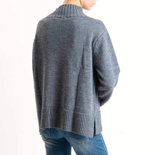 Motel-Maglia collo montato misto alpaca con spilla - grigio