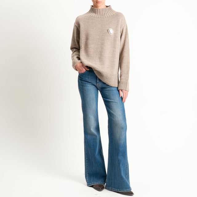 Motel-Maglia collo montato misto alpaca con spilla - mastice