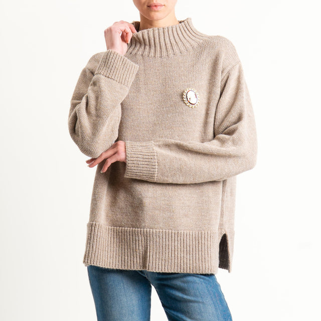 Motel-Maglia collo montato misto alpaca con spilla - mastice