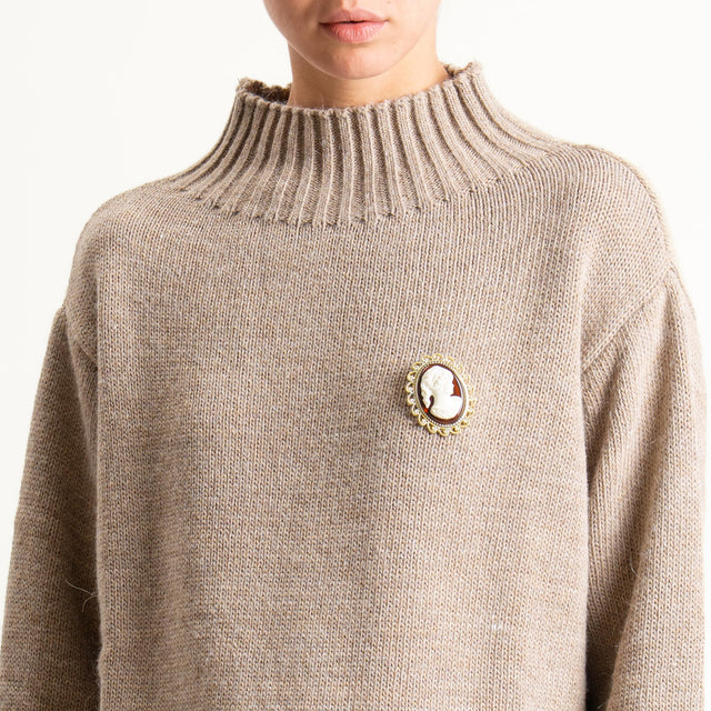 Motel-Maglia collo montato misto alpaca con spilla - mastice